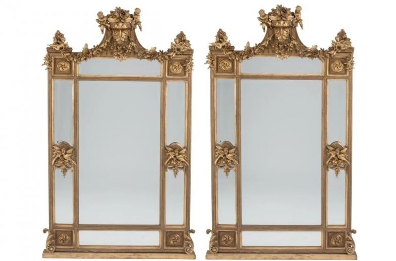 Pair of Palatial Mirrors Louis XVI Giltwood Hand Carved, Pier / Console / Wall - 3