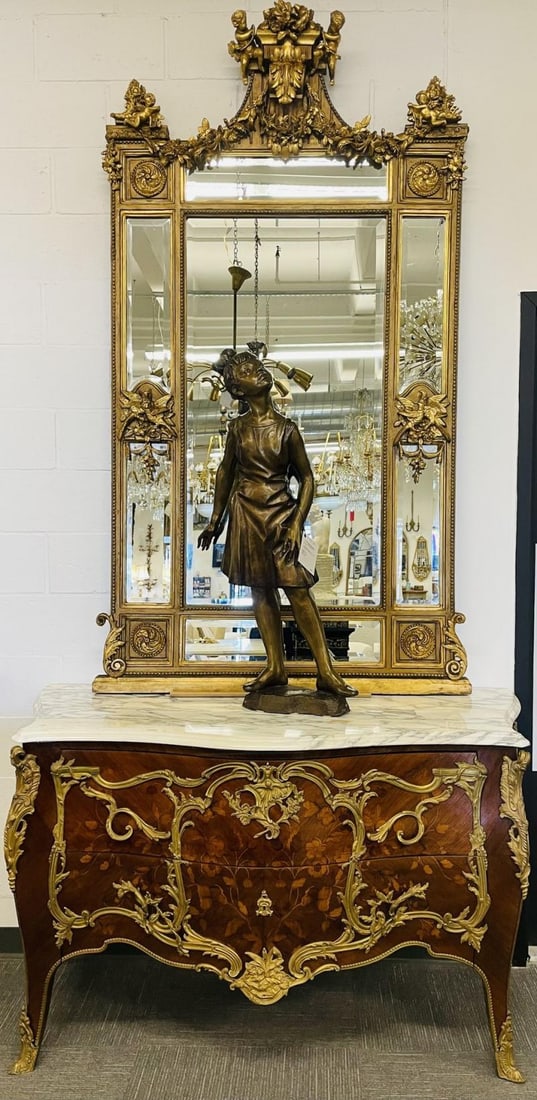 Pair of Palatial Mirrors Louis XVI Giltwood Hand Carved, Pier / Console / Wall - 6