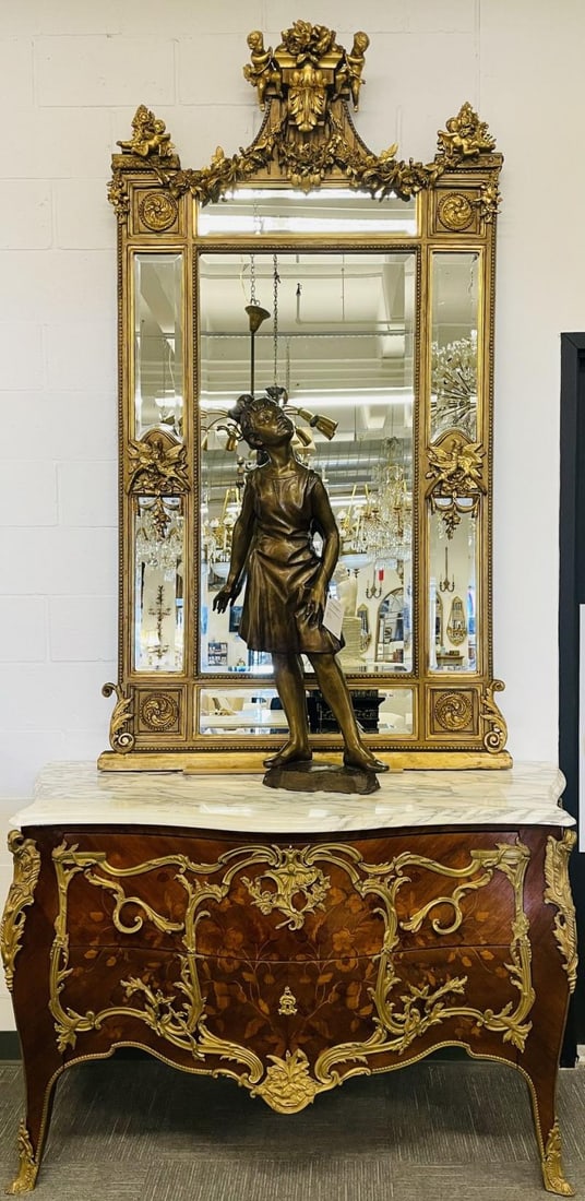 Pair of Palatial Mirrors Louis XVI Giltwood Hand Carved, Pier / Console / Wall - 7
