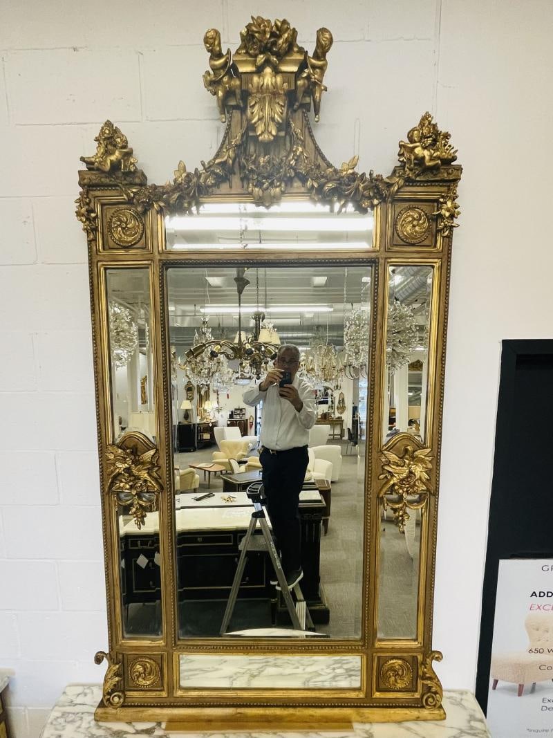 Pair of Palatial Mirrors Louis XVI Giltwood Hand Carved, Pier / Console / Wall - 8