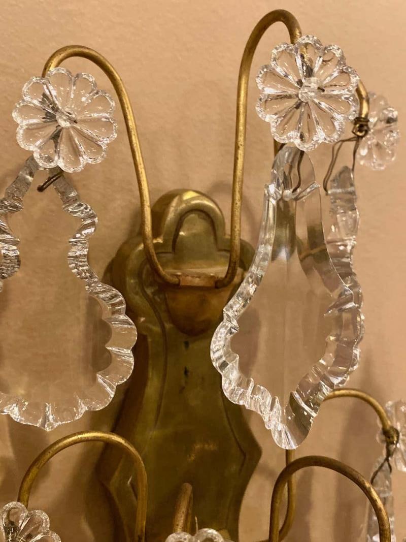 Gilt Bronze and Crystal Three-Light Wall Sconces French Early 20th Century, Pair - 7