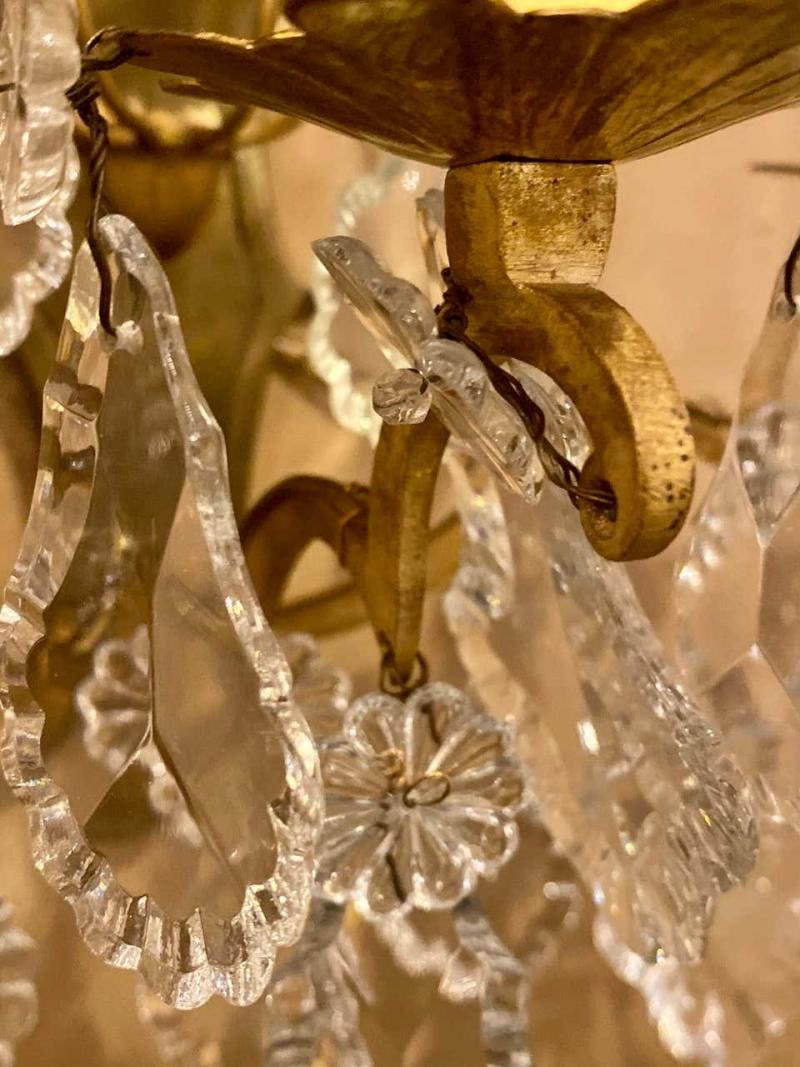 Gilt Bronze and Crystal Three-Light Wall Sconces French Early 20th Century, Pair - 8