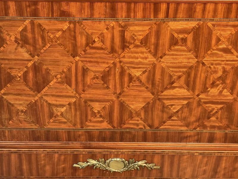 Louis XVI Style Full Size Bedframe by Mercier Freres, Parquetry, Bronze, French - 7