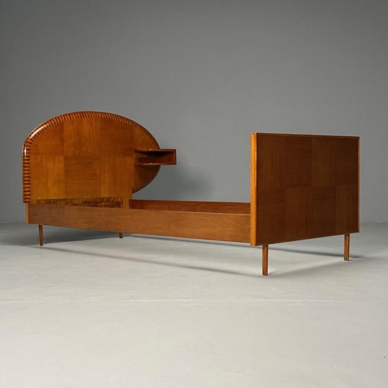 Italian Mid-Century Modern, Twin Bed with Shelf, Marquetry, Italy, 1950s - 3