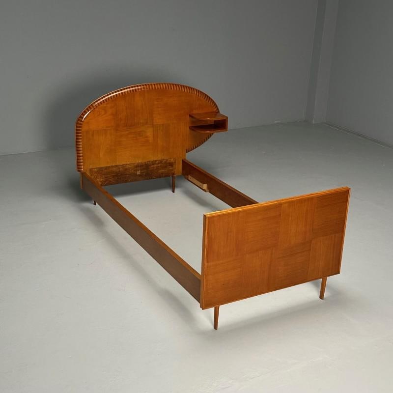 Italian Mid-Century Modern, Twin Bed with Shelf, Marquetry, Italy, 1950s - 4