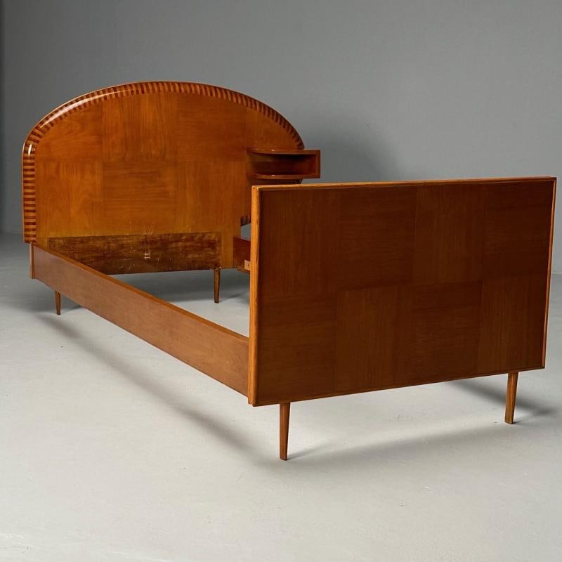 Italian Mid-Century Modern, Twin Bed with Shelf, Marquetry, Italy, 1950s - 8