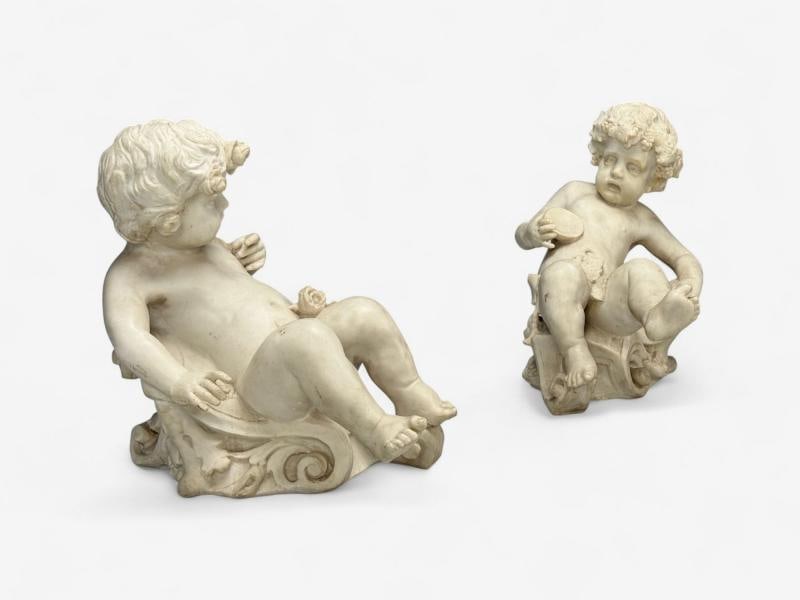 Neoclassical, Faux Marble, Seated Angel Busts on Sleighs, Italy, 1960s - 3