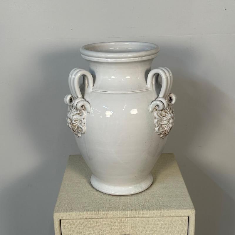 Tri-Handle Large White Ceramic Jug / Vase / Pottery - 4