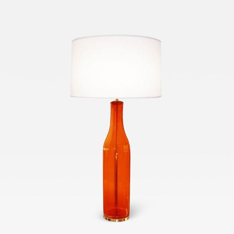 Single Mid-Century Large Orange Blown Glass Bottle Shape Table Lamp by Blenko - 2