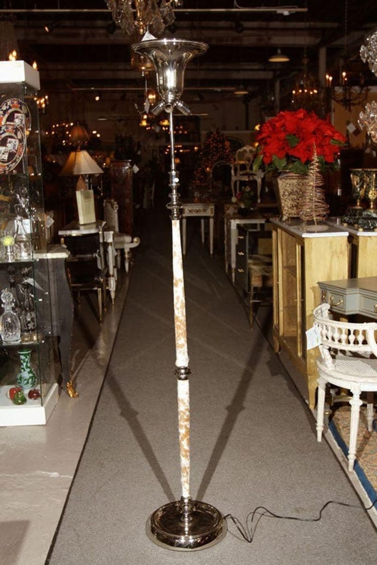 Chrome and Cowhide Art Deco Style Floor Lamp Chrome Shade - 2