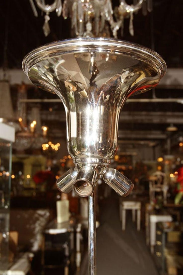 Chrome and Cowhide Art Deco Style Floor Lamp Chrome Shade - 3
