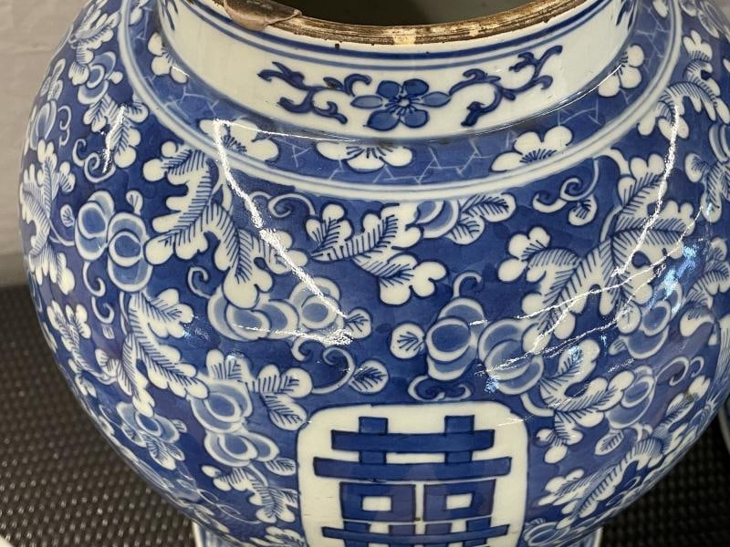 Pair of 19th Century Blue and White Lidded Temple Jars/Urns - 7