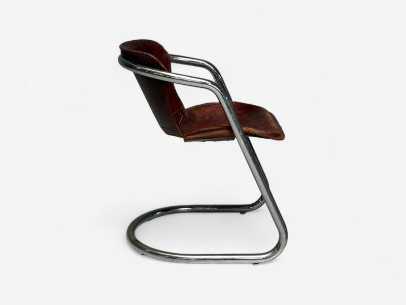 Willy Rizzo attr, Chromed Steel, Leather, Tubular Dining Chairs, Italy, 1970s - 9