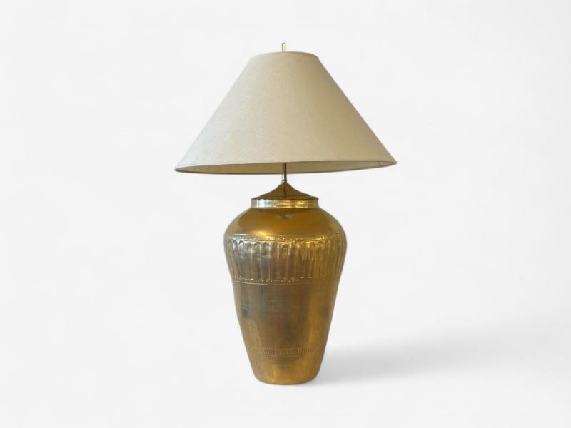 Hollywood Regency, Water Gilt, Fabric, Monumental Table Lamps, USA, 1970s - 3