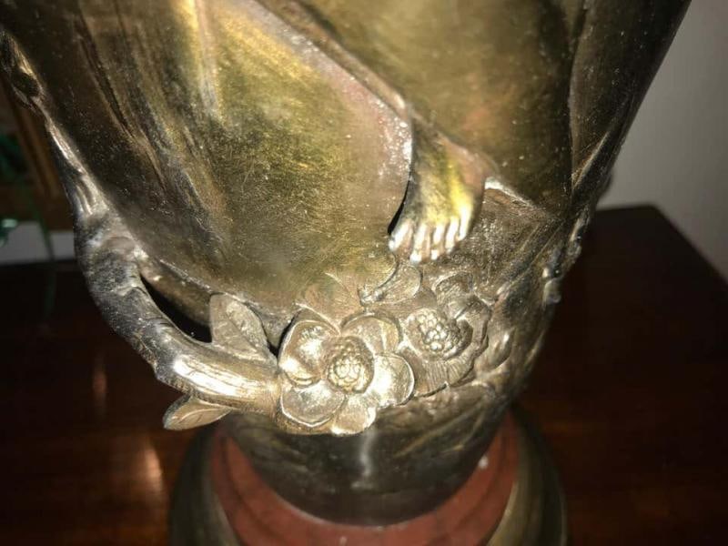 Pair of Art Nouveau Figural Urns Mounted as Lamps - 6