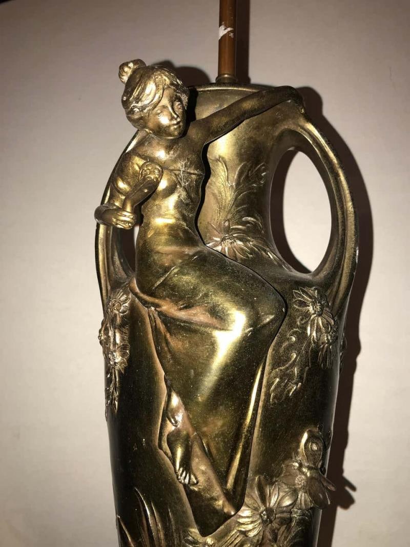 Pair of Art Nouveau Figural Urns Mounted as Lamps - 8