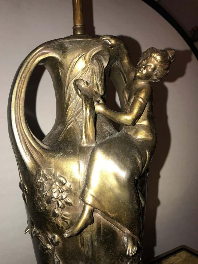 Pair of Art Nouveau Figural Urns Mounted as Lamps - 9