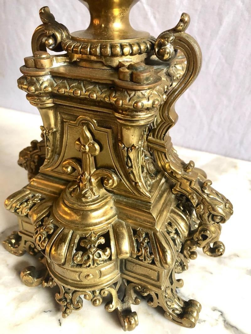 19th Century Gothic Style J.E. Caldwell Gilt Bronze Clock Garniture Set - 10