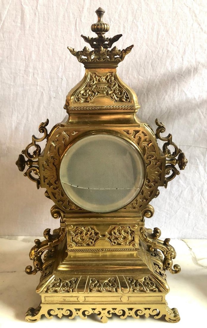 19th Century Gothic Style J.E. Caldwell Gilt Bronze Clock Garniture Set - 7