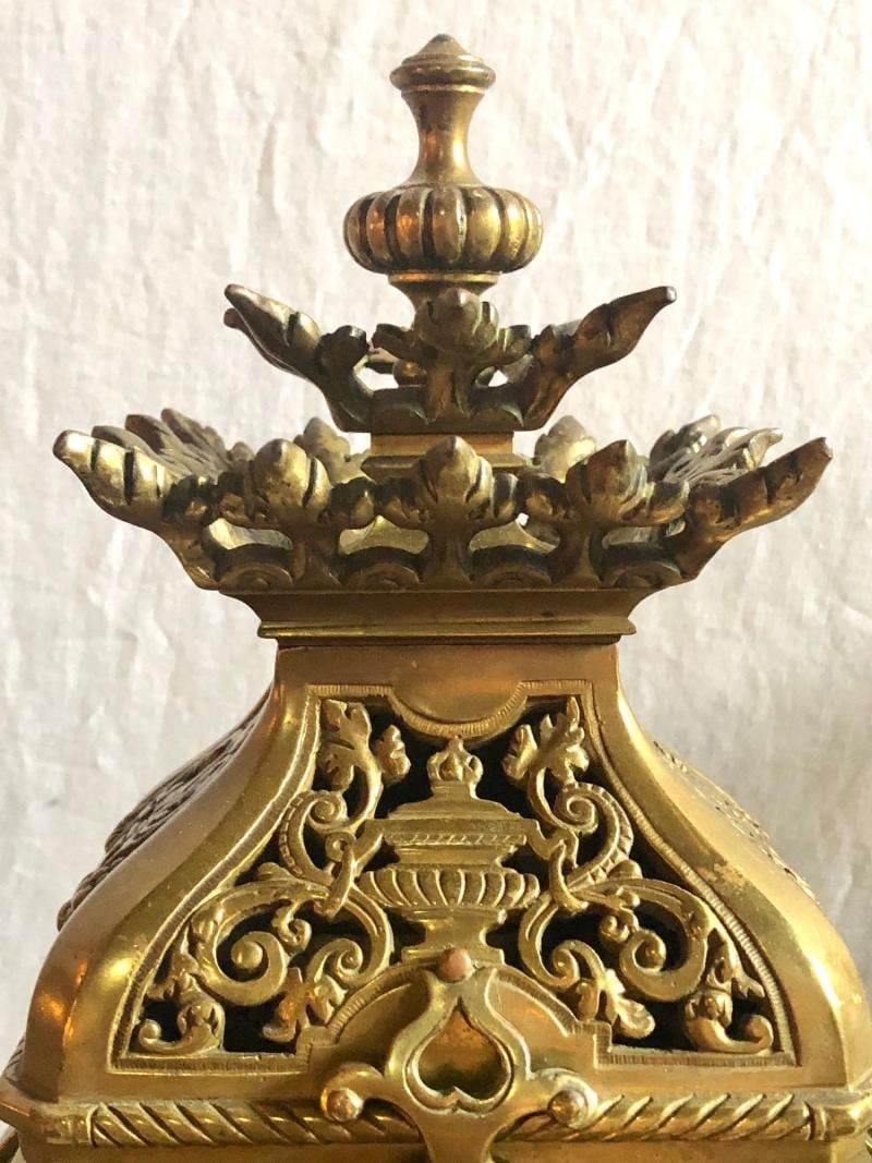 19th Century Gothic Style J.E. Caldwell Gilt Bronze Clock Garniture Set - 9