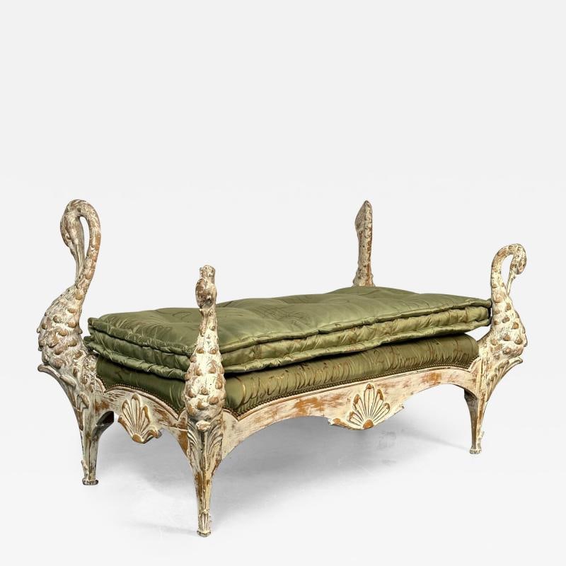 Hollywood Regency Swan Bench / Daybed by Maison Jansen, Hand Carved, Distressed - 2