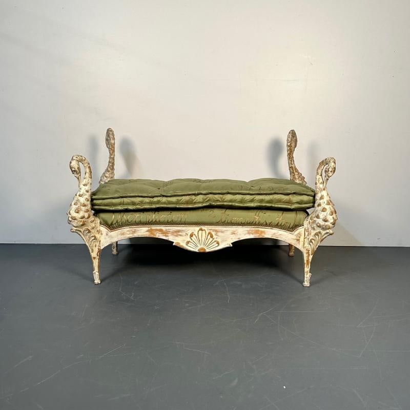 Hollywood Regency Swan Bench / Daybed by Maison Jansen, Hand Carved, Distressed - 6