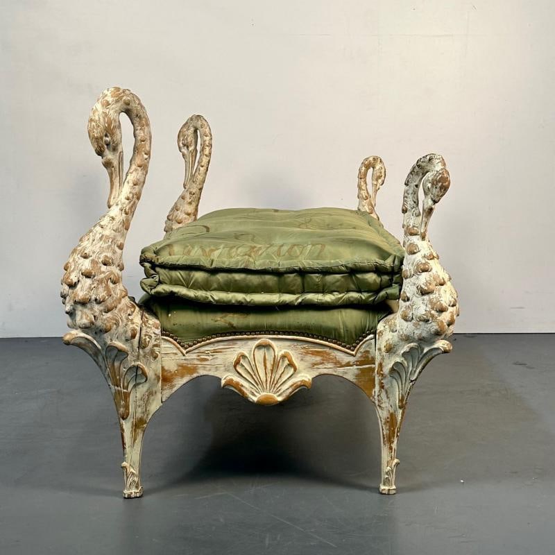 Hollywood Regency Swan Bench / Daybed by Maison Jansen, Hand Carved, Distressed - 8