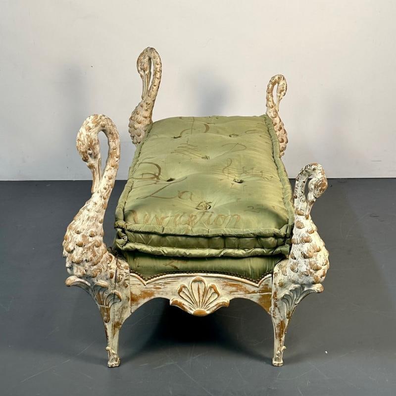Hollywood Regency Swan Bench / Daybed by Maison Jansen, Hand Carved, Distressed - 9