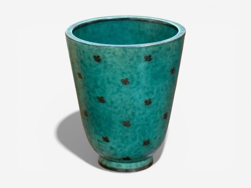 Wilhelm Kage, Green Ceramic, Argenta Vase, Sweden, 1930s - 2