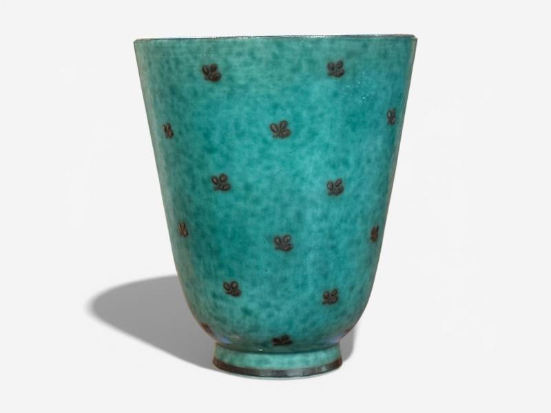 Wilhelm Kage, Green Ceramic, Argenta Vase, Sweden, 1930s - 3