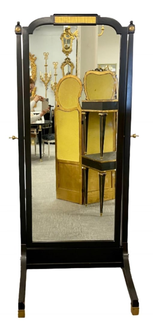 Jansen Fashioned Chavel Ebonized Floor Chevel Mirror with Bronze Mounts - 2