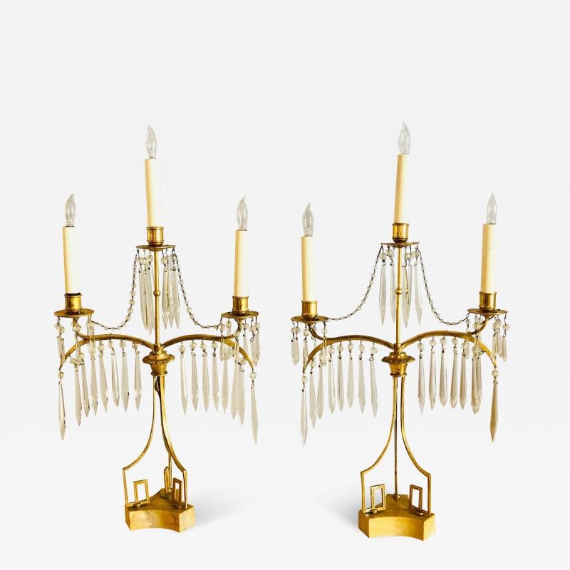 Russian Neoclassical, Table Lamps, Dore Bronze, Crystal, France, 19th C. - 2