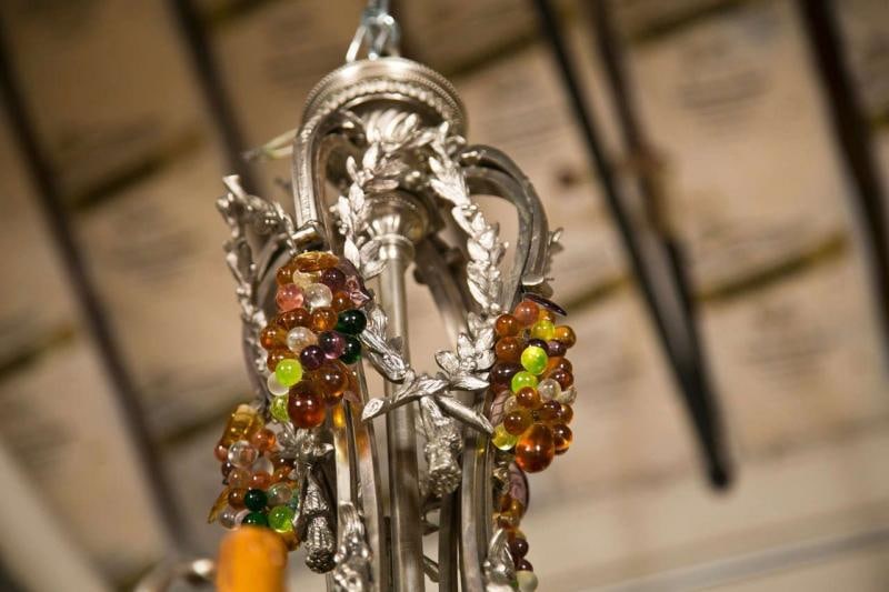 French Art Nouveau Style Eight-Light Chandelier Silver Argente Over Bronze - 3