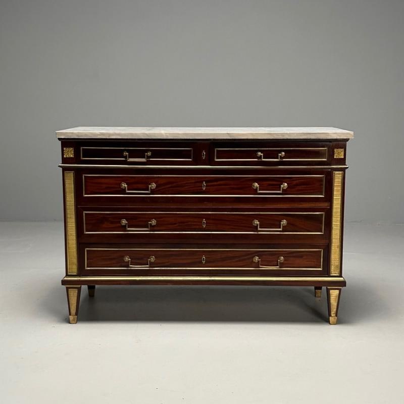 Russian Neoclassical, Louis XVI, Commode, Mahogany, Marble, France, 19th Century - 4