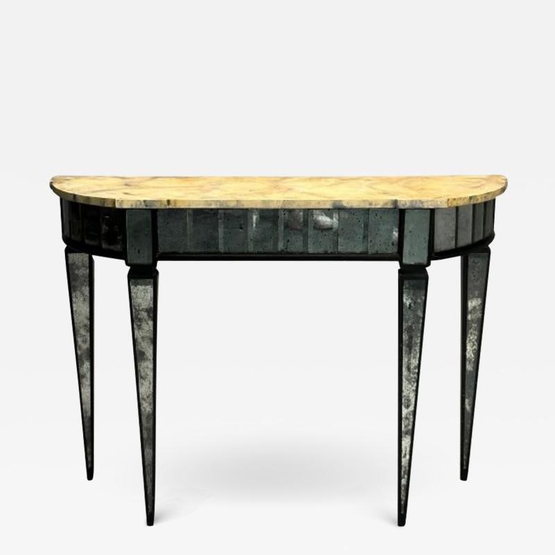 Maison Jansen Style, Directoire, Demilune Console Table, Distressed Mirror - 2