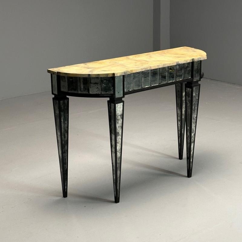 Maison Jansen Style, Directoire, Demilune Console Table, Distressed Mirror - 3