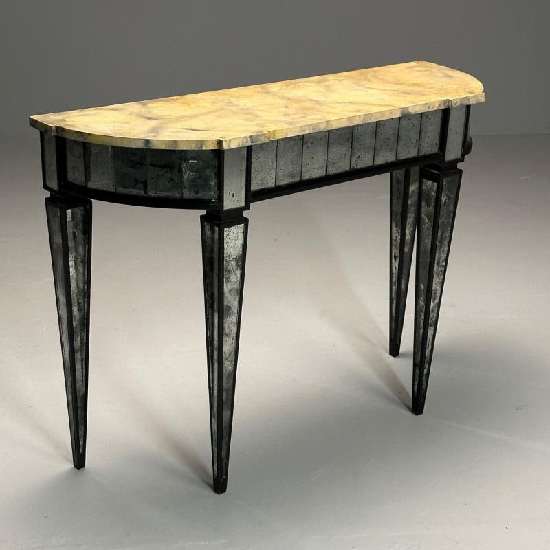 Maison Jansen Style, Directoire, Demilune Console Table, Distressed Mirror - 5