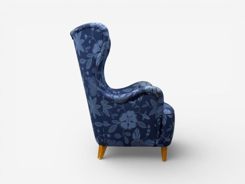Danish Modern, Wingback Chair, Blue Fabric, Wood, Denmark, 1940s - 8