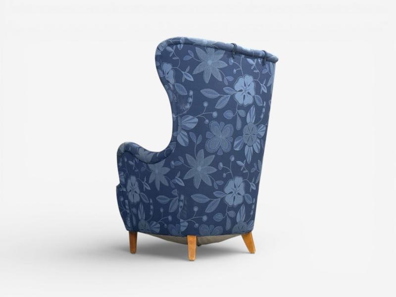 Danish Modern, Wingback Chair, Blue Fabric, Wood, Denmark, 1940s - 9