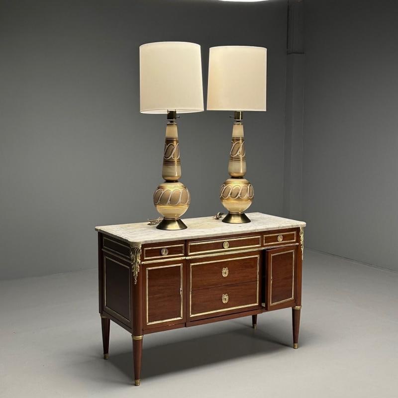 Italian Mid-Century Modern, Large Table Lamps, Gold Glass, Brass, Italy, 1960s - 5