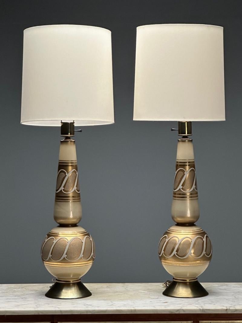 Italian Mid-Century Modern, Large Table Lamps, Gold Glass, Brass, Italy, 1960s - 6