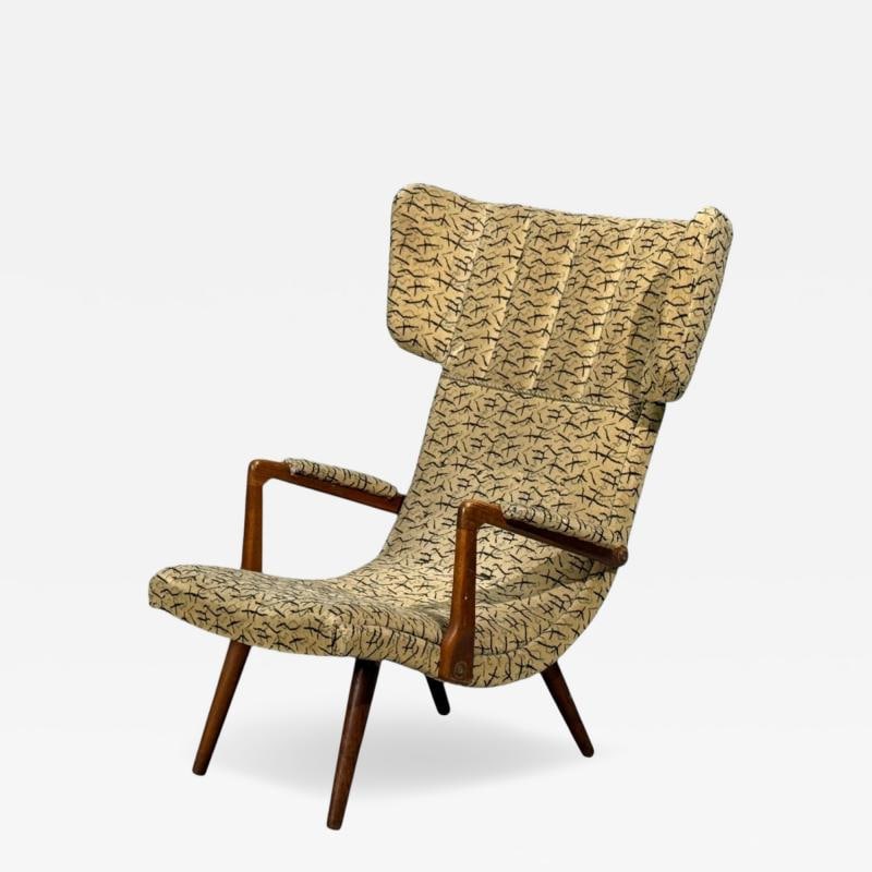 Danish Cabinetmaker, Wingback Chair, Beech, Fabric, Denmark, 1950s - 2
