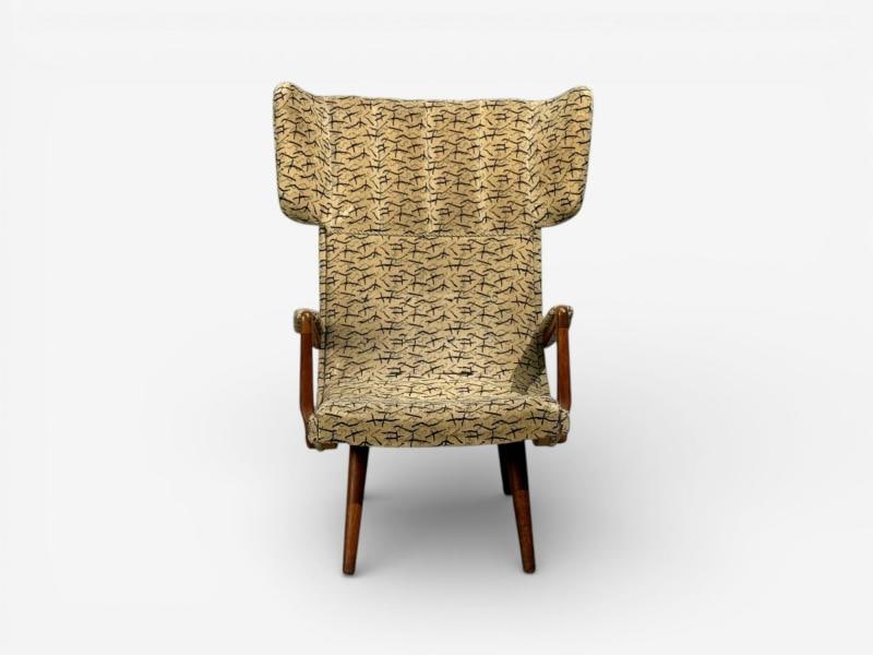 Danish Cabinetmaker, Wingback Chair, Beech, Fabric, Denmark, 1950s - 3