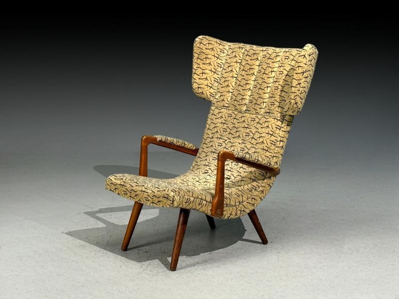 Danish Cabinetmaker, Wingback Chair, Beech, Fabric, Denmark, 1950s - 4