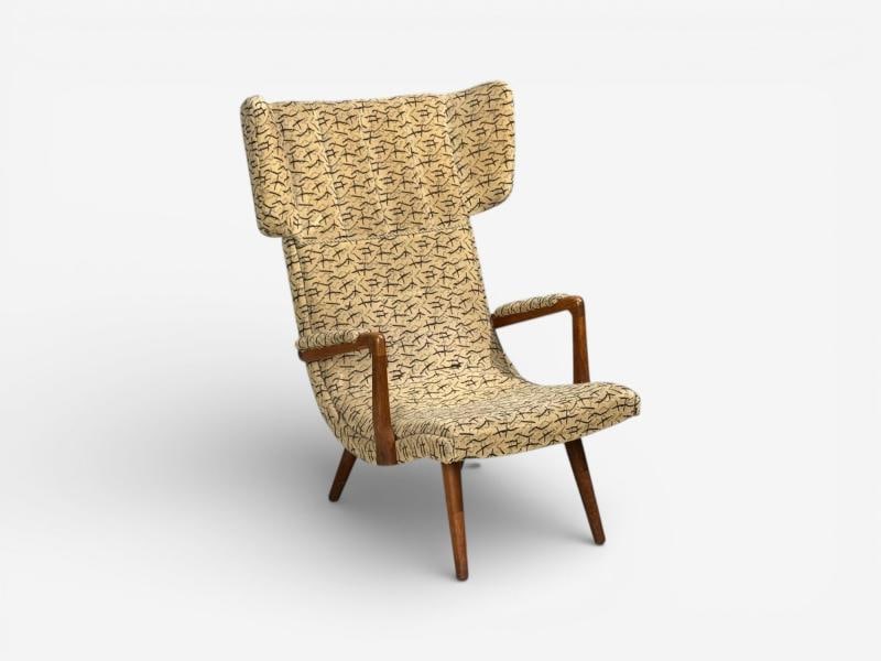 Danish Cabinetmaker, Wingback Chair, Beech, Fabric, Denmark, 1950s - 5