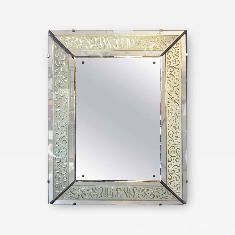 Hollywood Regency Etched Frosted Glass Framed Bevelled Wall or Console Mirror - 2