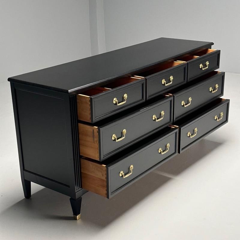 Kindel, Hollywood Regency Style, Dresser, Matte Black, Brass, USA, 1970s - 8