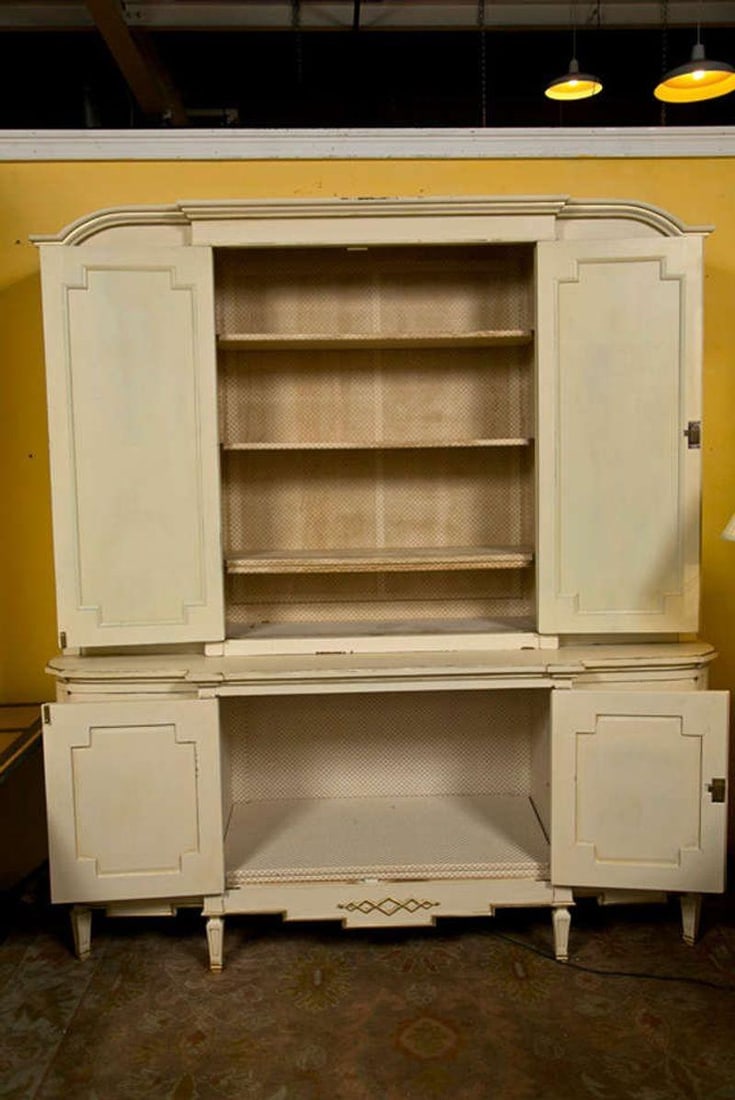 Maison Jansen Ivory Distress Painted Gilt Gold Decorated Bookcase / Cabinet - 7