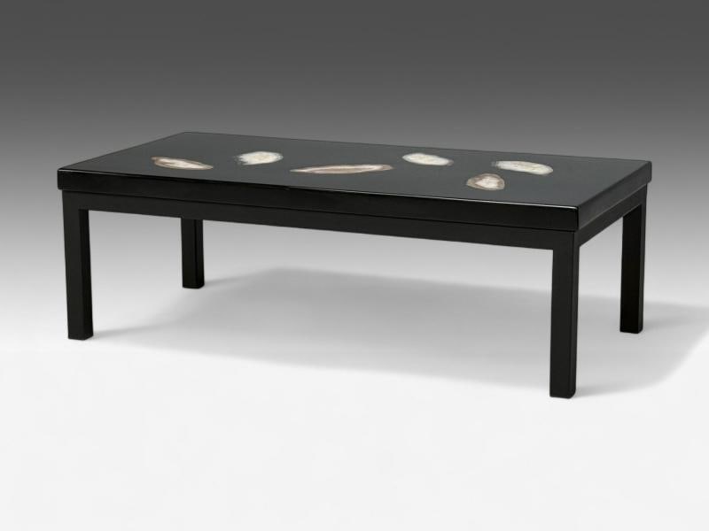 Ado Chale, Black Resin, Agate, Coffee Table, Belgium, 1990s - 2