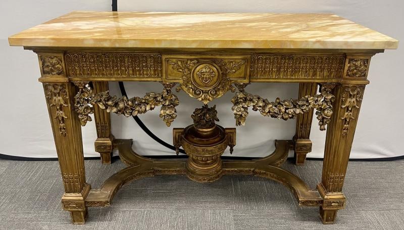Louis XV Style Giltwood Marble-Top Console, Hall or Center Table - 2